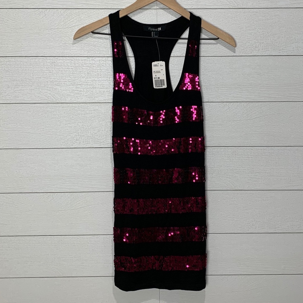 NWT Forever 21 Pink & Black Racerback Tank Top Size Small